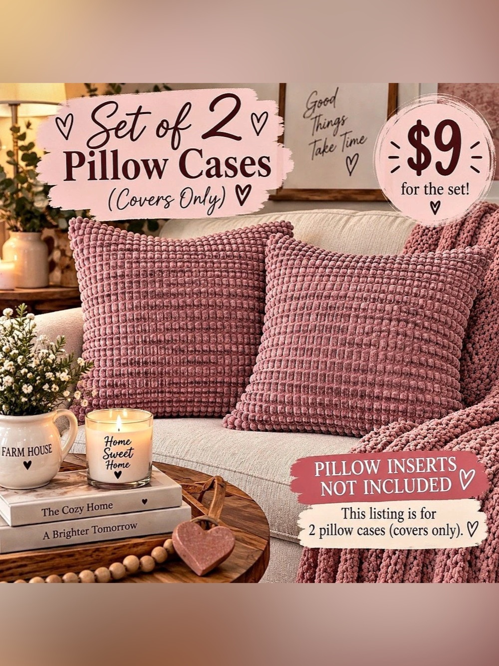 Set of 2 Pink Pillow Covers